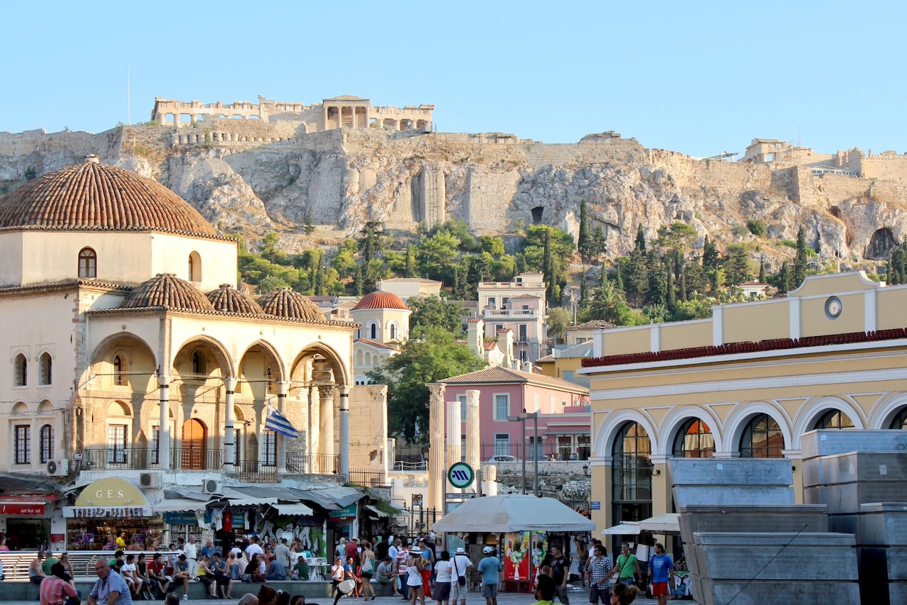 Athens city centre Acropolis in background