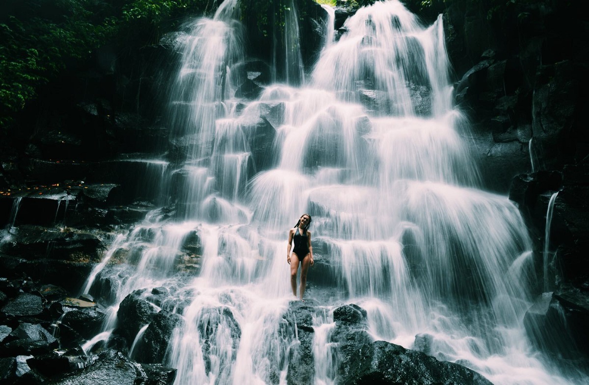 Bali volunteer at waterfall